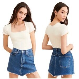 Agolde Parker Angled Hem Denim Mini Skirt 25 High Rise Raw Edge Grunge Summer